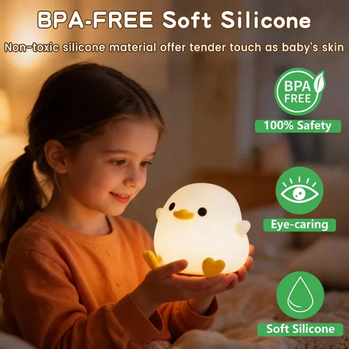 Vista 2 de FAMIDUO Luz nocturna de pato, bonita lámpara de pato DoDo, luz de noche de silicona blanda regulable para guardería de bebé con temporizador, luz