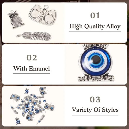 Vista 2 de Craftdady Dijes de aleación de mal de ojo de la suerte, colgantes de metal retro para hacer joyas