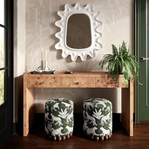 Vista 2 de Tov Furniture Dex otomana jacquard de leopardo verde oliva