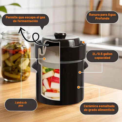 Vista 4 de SEEUTEK Tarro de fermentación de 1/2 galón para escabeche kimchi de chucrut