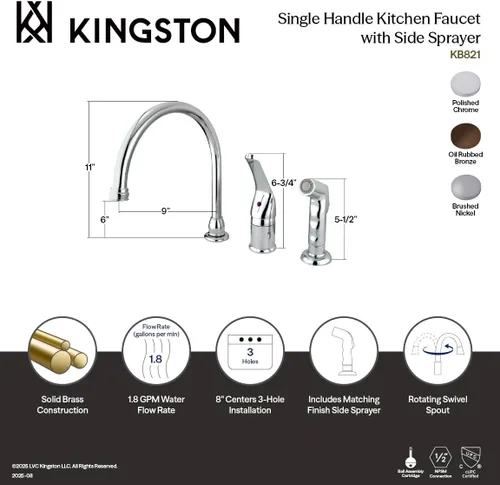 Vista 3 de Kingston Brass KB825 Chatham Grifo de cocina amplio, 9 pulgadas, bronce aceitado, bronce aceitado