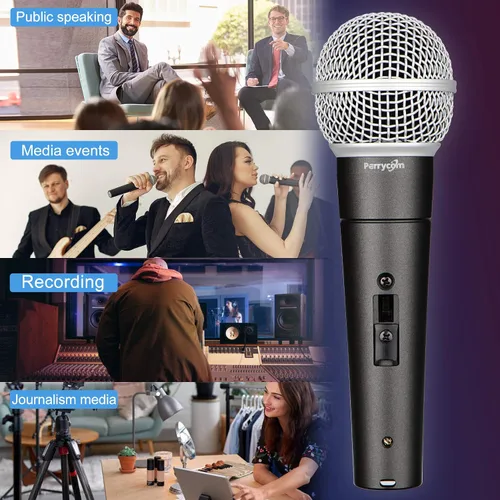 Vista 7 de Perrycom Micrófono vocal dinámico profesional con interruptor de encendido y apagado, micrófono de metal cardioide de mano para cantar, compatible