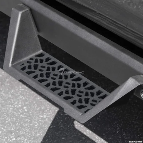 Vista 6 de Estribos de riel Nerf de color negro mate, modulares, con escalón caído, compatible con 05-21 Frontier / 09-12 Suzuki Equator Crew Cab
