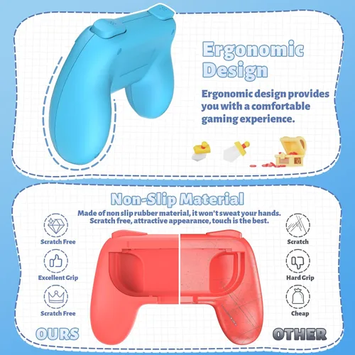 Vista 2 de FASTSNAIL Grips Compatible with Nintendo Switch for Joy Con & OLED Model for Joycon, Wear-resistant Handle Kit Compatible with Joy Cons Controllers