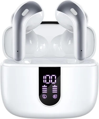 Vista 16 de TAGRY Auriculares Bluetooth Verdaderamente Inalámbricos Auriculares 60H Reproducción Pantalla LED de Energía Audífonos con Estuche de Carga