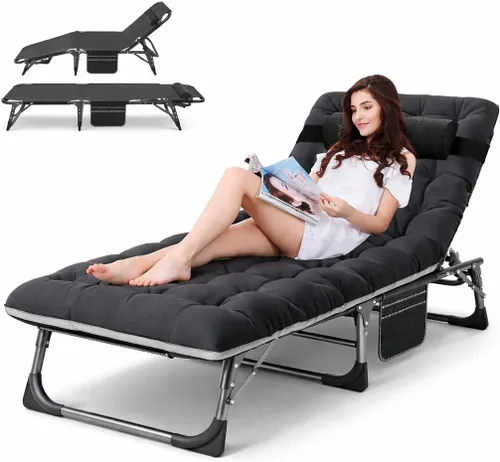 Vista 16 de ABORON - Silla de bronceado 3 en 1 extragrande con tapete y reposabrazos, tumbonas plegables resistentes, 5 posiciones para exteriores, para playa