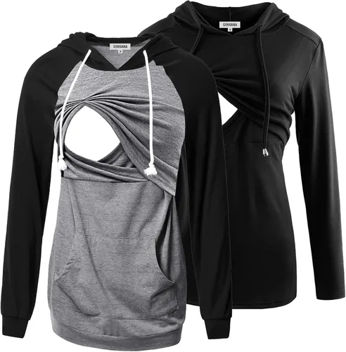 Vista 221 de GINKANA Sudadera con capucha para mujer, manga larga, lactancia materna, ropa casual