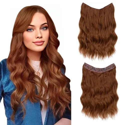 Vista 11 de SARLA Extensión de Cabello con Alambre Invisible con 3 Clips Pieza de Cabello Sintética Corta de Ondas de Playa Diadema Transparente Ajustable