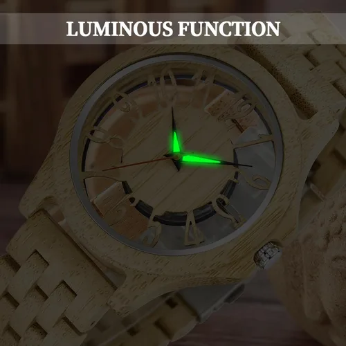 Vista 5 de Relojes de madera para hombre, reloj de cuarzo de madera de cebra ébano, cierre plegable, correa de madera, relojes de madera para hombre