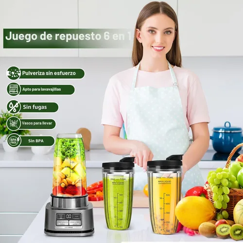 Vista 6 de Vasos de licuadora de repuesto para Ninja, vasos de licuadora Ninja de 24 onzas con tapas para llevar compatibles con Ninja BN401, BL450, BL456
