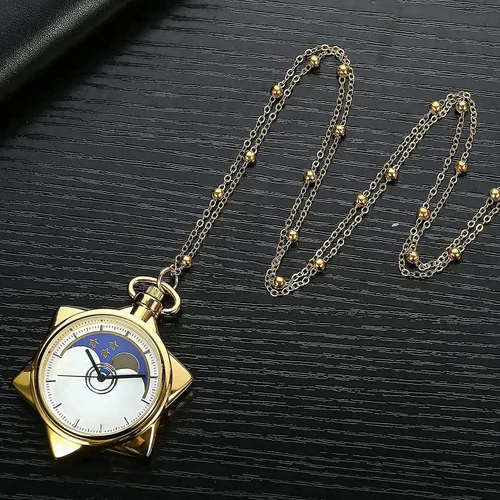 Vista 7 de BOSHIYA Sailor Moon Pocket Watch Cosplay Necklace Accessories Fashion Rhinestone Gold Star Quartz Pocket Watchwith ChainCosplay Girl