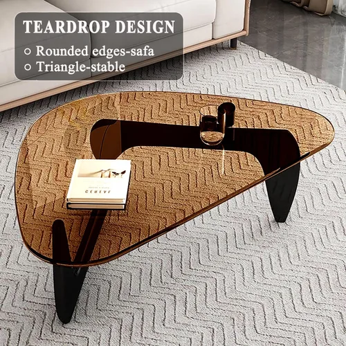 Vista 5 de Mesa de centro moderna de cristal, mesa de centro pequeña de mediados de siglo, mesa de centro para sala de estar, adecuada para dormitorio, sala