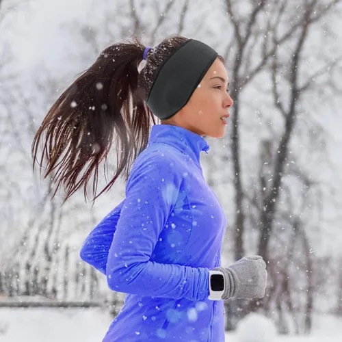 Vista 5 de URATOT 4 diademas calentadoras de orejas de invierno para hombres y mujeres, diademas de fitness al aire libre (negro + gris, gris + negro)