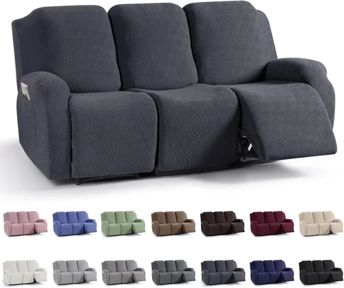 Vista 12 de KinCam Fundas para Reclinables, Fundas Elásticas para Sillas Reclinables, Fundas para Sofá Reclinable con Rayas Jacquard, Fundas Protectoras de Negro