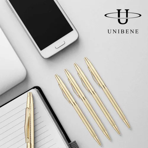 Vista 6 de Unibene Bolígrafos retráctiles metálicos delgados – Oro tallado, bonito regalo para negocios, oficina, estudiantes, profesores, boda, Navidad, punta