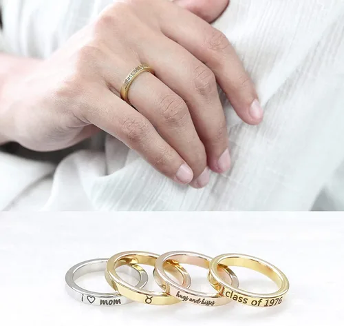 Vista 5 de MignonandMignon Anillos grabados personalizados para mujer, anillos a juego de amistad, apilamiento de coordenadas, conmemorativo para mejor amiga