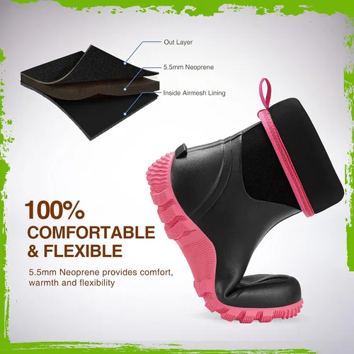 Vista 4 de TIDEWE Botas de goma para mujer, botas de lluvia aisladas de neopreno de 0.217in con vástago de acero, botas de caza impermeables de media