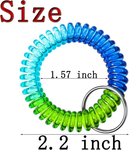 Vista 2 de 12 Pcs Wrist Coil Wrist Keychain, Colorful Stretch Wristband Key Chain for Gym, Pool, ID Badge