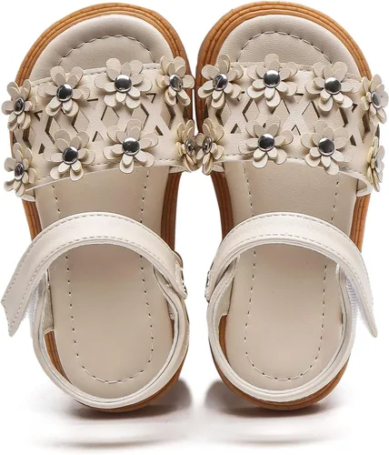 Vista 2 de Komfyea Sandalias planas de playa para niña, con puntera envolvente, con diseño de flores suaves
