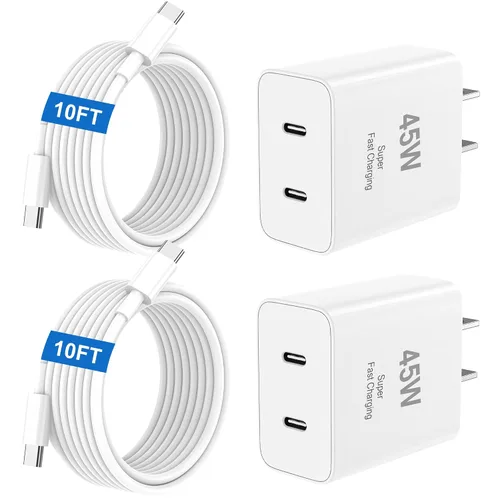Vista 14 de Paquete de 2 cargadores súper rápidos USB C de doble puerto para teléfono Android tipo C, bloque de carga rápida con cable de carga tipo C de 6 pies