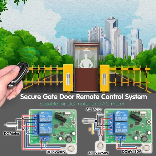 Vista 2 de DieseRC DC 12V 24V 30V Interruptor de control remoto seguro universal inalámbrico 433Mhz RF Placa receptora de relé de 10A con 2 llaveros