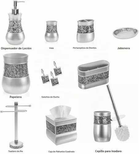 Vista 7 de Creative Scents Juego de accesorios de baño de resina de 4 piezas Vidrio