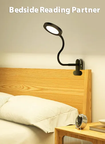 Vista 6 de Luz de lectura con clip negro, luz de libro de 450 LM, CRI95, 3 modos de atenuación continua CRI95 eye-caring LED provides natural lighting for