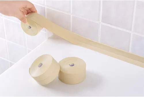 Vista 3 de Queenbox Cinta selladora de cinta de calafateo de 0.8 x 39.4 pulgadas, cinta de sellado autoadhesiva impermeable para protector de borde de Beige