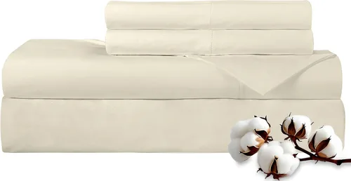 Vista 43 de ROYALE LINENS Juego de sábanas de 300 hilos 100% algodón peinado de fibras largas, 4 piezas, 1 sábana bajera, 1 encimera y 2 fundas de almohada