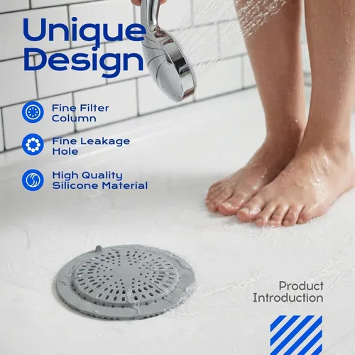 Vista 3 de VLM Paquete de 2 coladores de pelo de silicona para desagüe de ducha Gris Estilo Clásico
