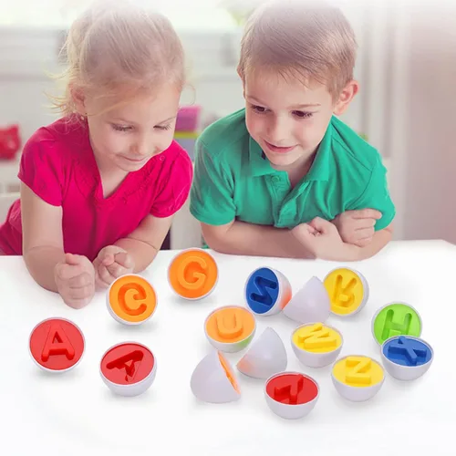 Vista 7 de gbayle Letras a juego de huevos 26 piezas ABC juguetes alfabético educativo de reconocimiento de color y forma clasificador rompecabezas habilidades