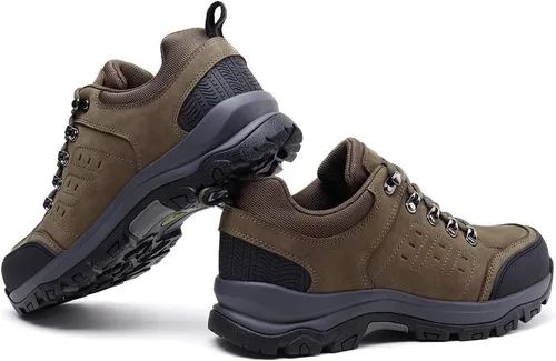 Vista 3 de CAMEL CROWN Zapatos de senderismo para hombre, botas de corte bajo, zapatos de cuero para caminar al aire libre, senderismo, entrenamiento, trabajo