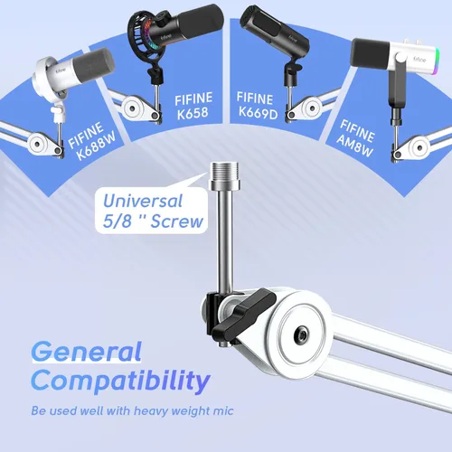 Vista 4 de FIFINE Soporte de Brazo para Micrófono, Soporte de Micrófono de Metal Resistente, Brazo de Suspensión de Tijera Ajustable para Grabación de Podcast