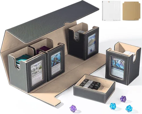 Vista 8 de UAONO Caja de cartas para MTG con pantalla Commander, funda de cartas 5 en 1 con capacidad para más de 800 tarjetas sin mangas, organizador