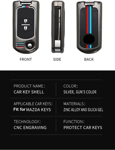 Vista 4 de ontto Funda plegable de 2 botones para llavero Mazda 2 3 5 6 RX8 CX5 CX7 CX9 MX5 MPV Miata Car Key Remote Case Metal Key Shell Soft Siliclicon