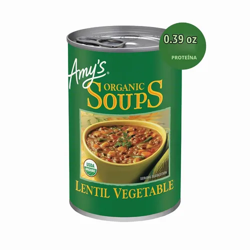 Vista 3 de Amy’s, Sopa de Lentejas y Vegetales Vegana, Sin Gluten, Hecha con Vegetales Orgánicos, Sopa en Lata, 14.5 Oz (Pack de 12)