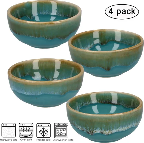 Vista 2 de Plato de cerámica para salsa de soja, cuencos pequeños, 3 pulgadas, juego de 4 (azul pastel)