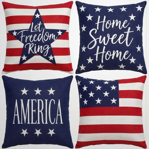Vista 40 de ArogGeld 250th Anniversary USA Patriotic Throw Pillow Covers 18 X 18 Inch Independence Day Red and Blue Sunflower Love Heart God Bless America