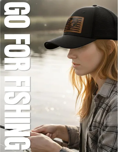 Vista 7 de Regalos de pesca para hombres y mujeres, sombrero único de camionero con bandera de pescador para pescador, el mejor regalo, negro/gris