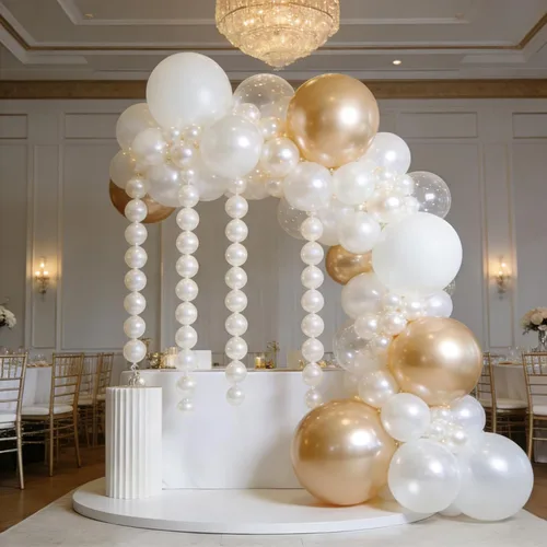 Vista 7 de Globos de enlace blanco perla, 100 globos de enlace rápido de color perla de 6 pulgadas para hacer globos, pared, arco de corazón, globo de cola