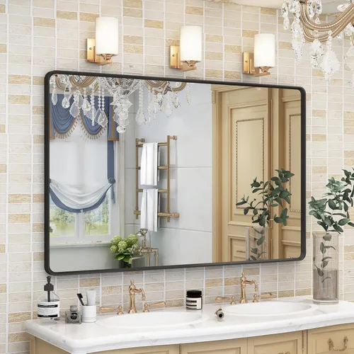 Vista 49 de OKPAL - Espejo de tocador de baño de 20x24 pulgadas con marco de metal cepillado en bronce, espejo de baño con marco de metal cepillado en bronce