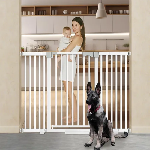 Vista 9 de Puerta para bebé extra alta de 41 pulgadas para perros grandes y mascotas en interiores, sin saltos, 30-32.6 pulgadas de ancho, puerta resistente