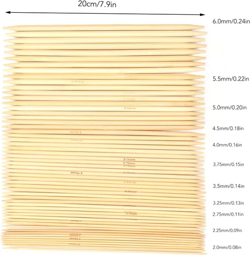 Vista 3 de Agujas de tejer de doble punta, juego de 55 agujas de tejer de bambú, 11 tamaños de 0.08 a 0.315 pulgadas, 8 pulgadas de largo, agujas de madera