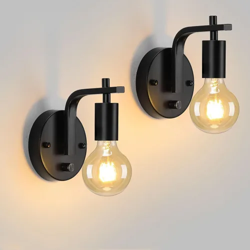 Vista 11 de Aplique de Pared Negro con Cadena de Tirar con Interruptor Luces de Pared Vintage E26 Lámpara de Pared Industrial Iluminación de Pared Retro