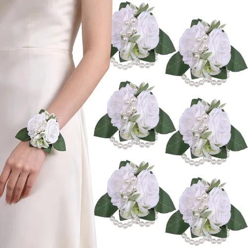 Vista 13 de Boutonnieres blancos marfil para hombres, 6 piezas, rosas 6 piezas Boutonnieres blanco #2
