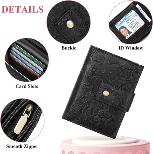 Vista 4 de SENDEFN Billeteras para mujer, billetera triple para mujer, tarjetero para tarjetas de crédito, bolsillo para monedas con ventana de identificación