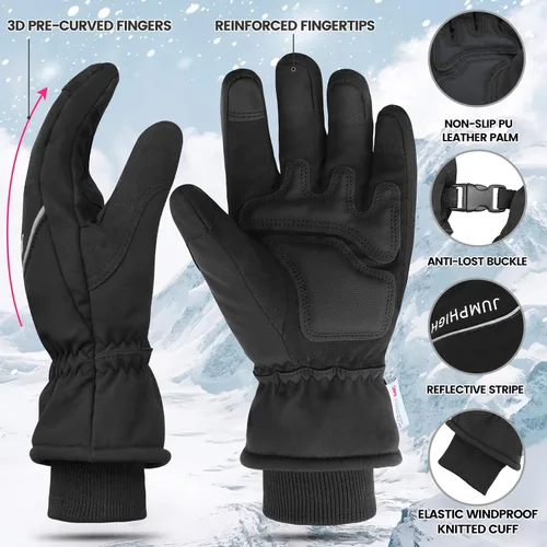 Vista 4 de JUMPHIGH Winter Gloves, Waterproof Thermal Gloves, Cold Weather Gloves, Men's Snow Gloves, Warm Gifts for Women and Men