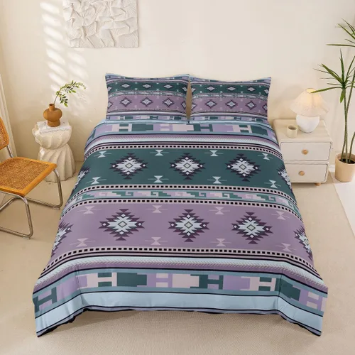 Vista 31 de Erosebridal Juego de funda de edredón estilo bohemio occidental tamaño individual, diseño de vaca atrapasueños del suroeste, juego de ropa de cama