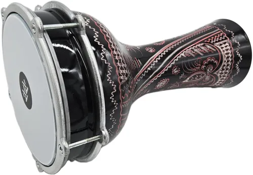 Vista 10 de Darbuka de aluminio de 16 '' de longitud, tambor Doumbek turco de cabeza sintética sintonizable de 8 pulgadas (negro)