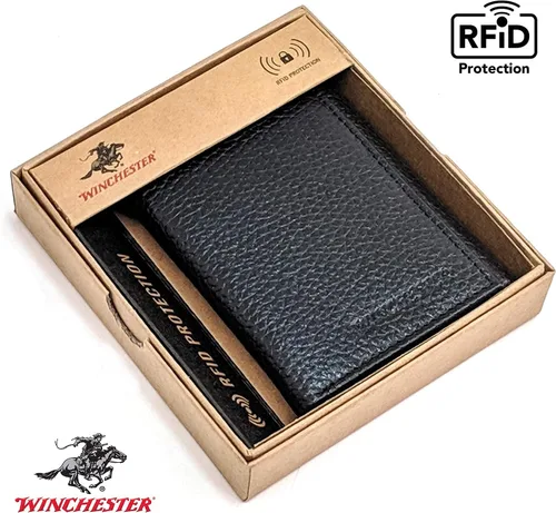 Vista 4 de Winchester Billeteras Trifold para hombres de cuero de vaca de grano completo bloqueo RFID con ventana de identificación cartera compacta